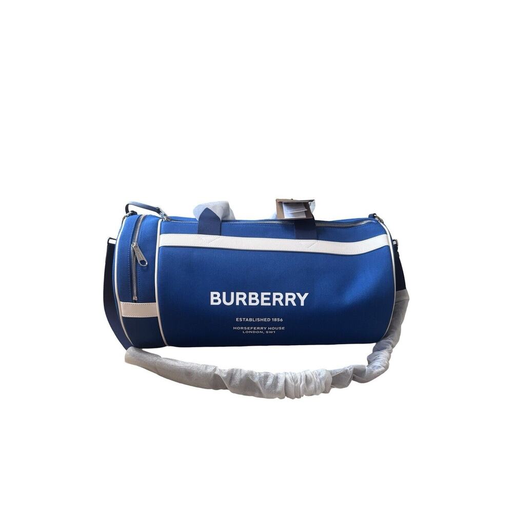 Burberry Kennedy Nylon Duffle Bag With What Leather Trim Damson Blue NWT 2200